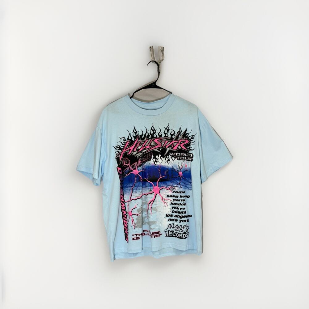 Hellstar Neuron Tour Tee Light Blue Medium World Tour Brainwashed Graphic Shirt